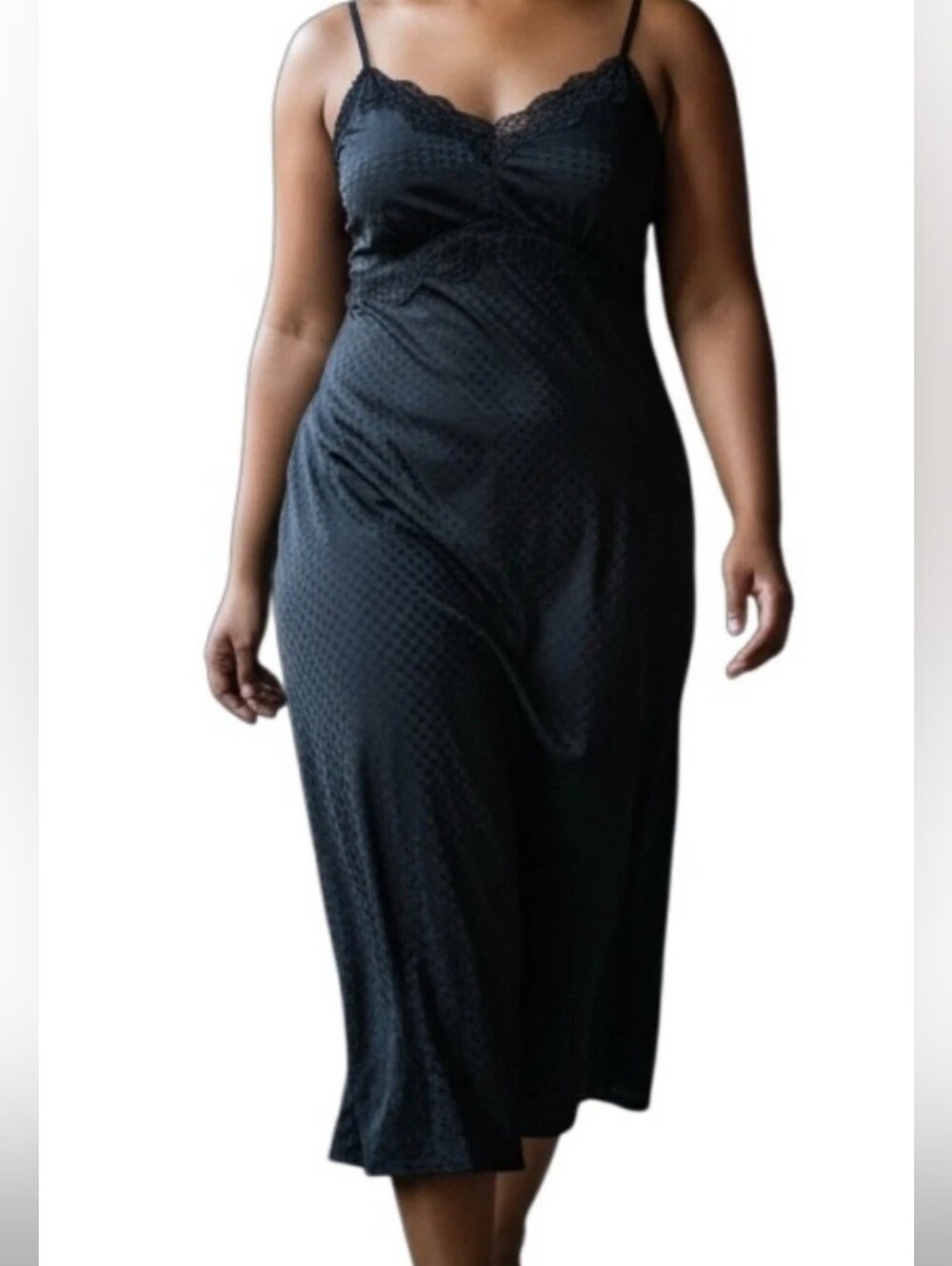 torrid Black Lace-Trim Houndstooth Satin Slip Dress Size 2